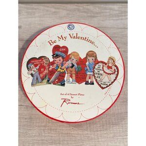 Vintage Rosanna Valentine Dessert Plates Set 4 Red Rim Retro Heart Design 8 in